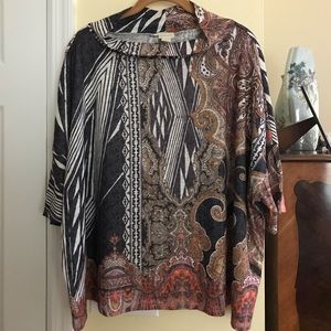 Chico’s 3/4 sleeves boat neck top with fun design